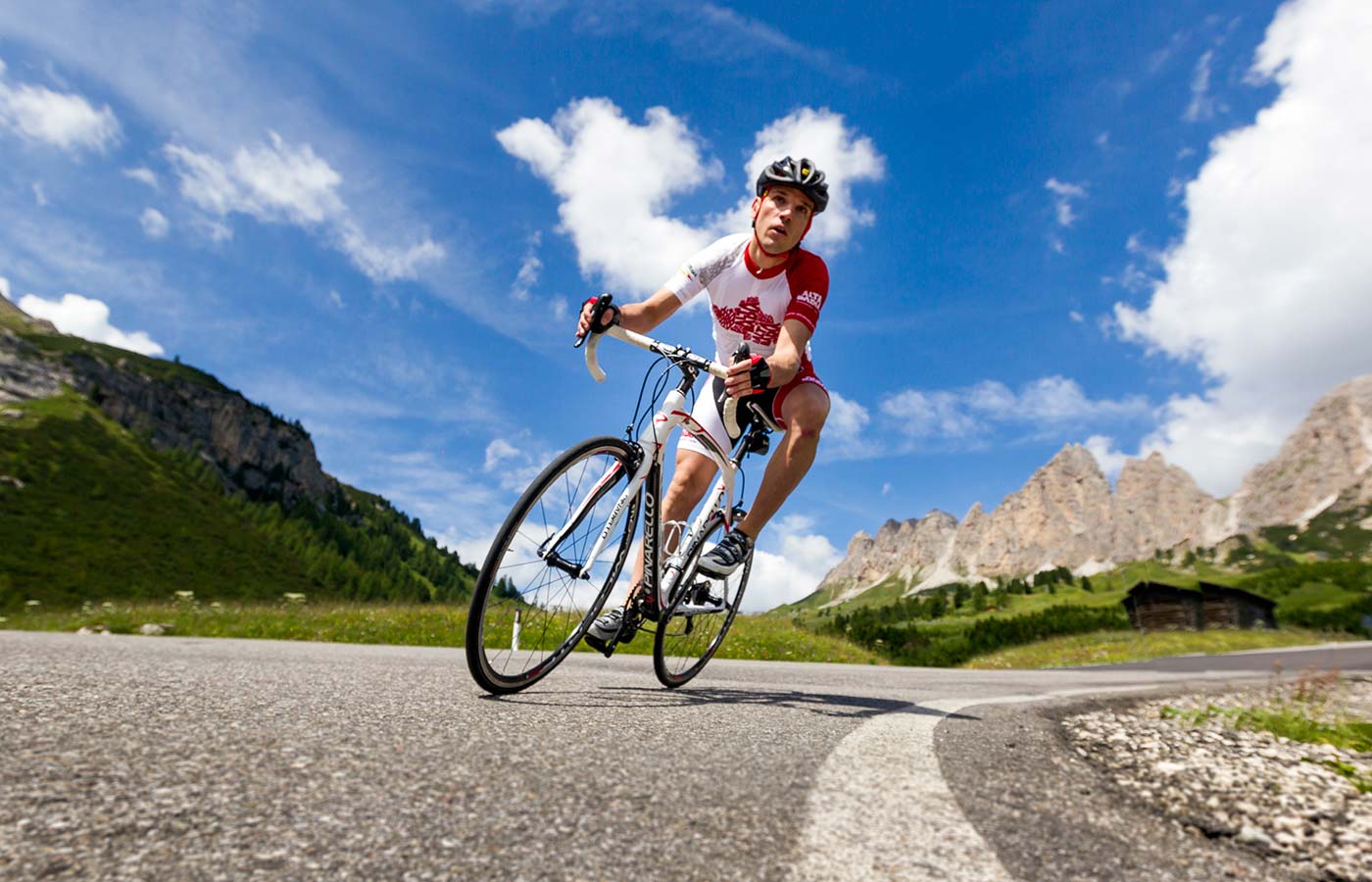 Cyclists on a Dolomite road